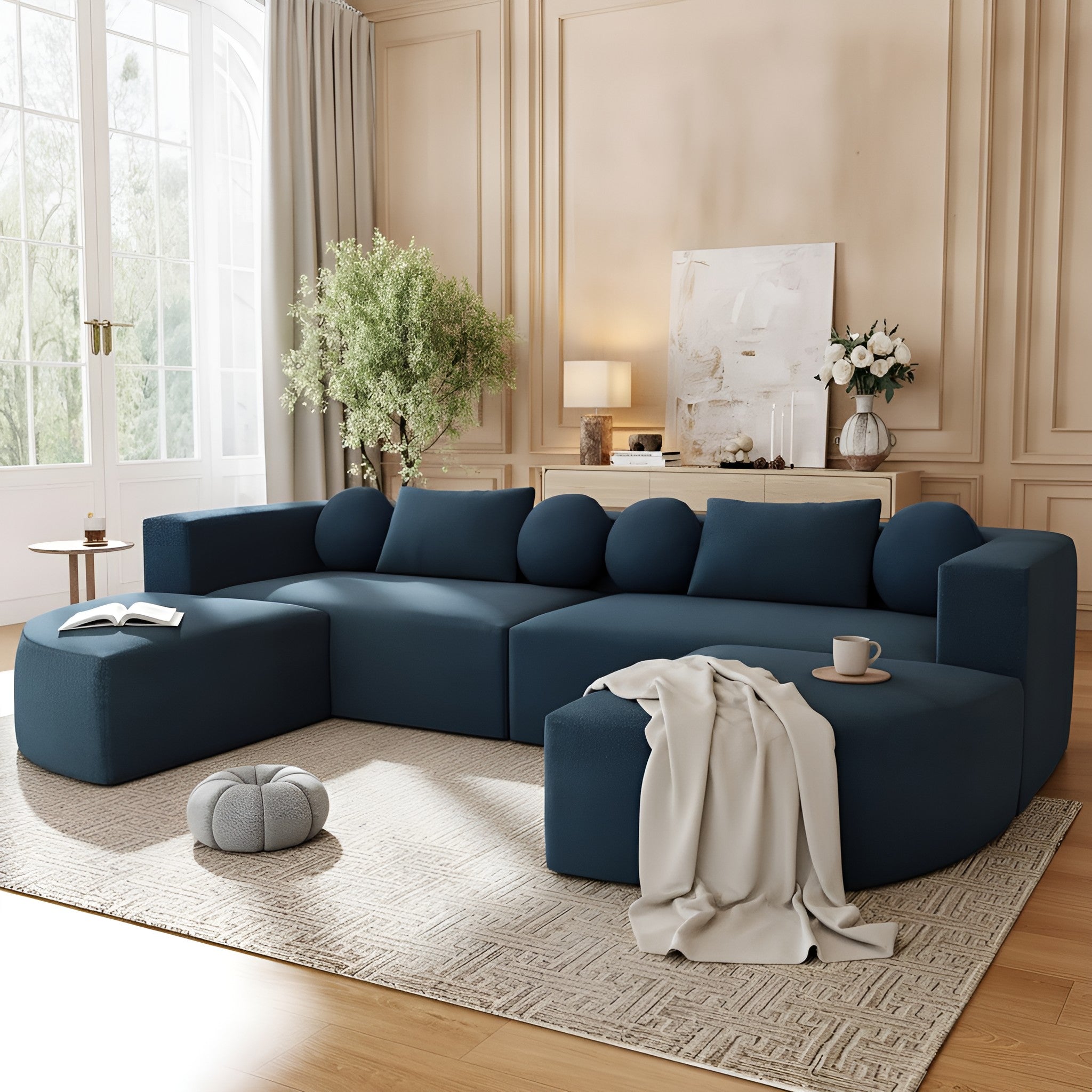 Oda Curved Boucle Sectional Sofa