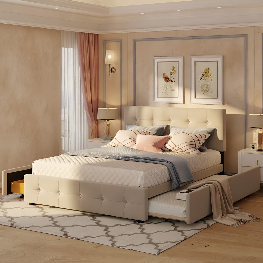 Saga Linen Queen Platform Bed Frame