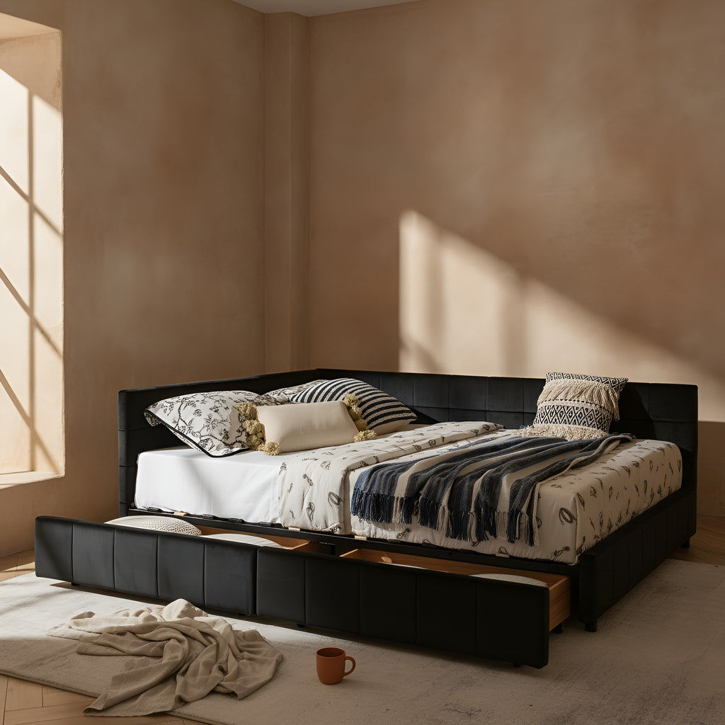 Jorun Storage Velvet Queen Bed Frame
