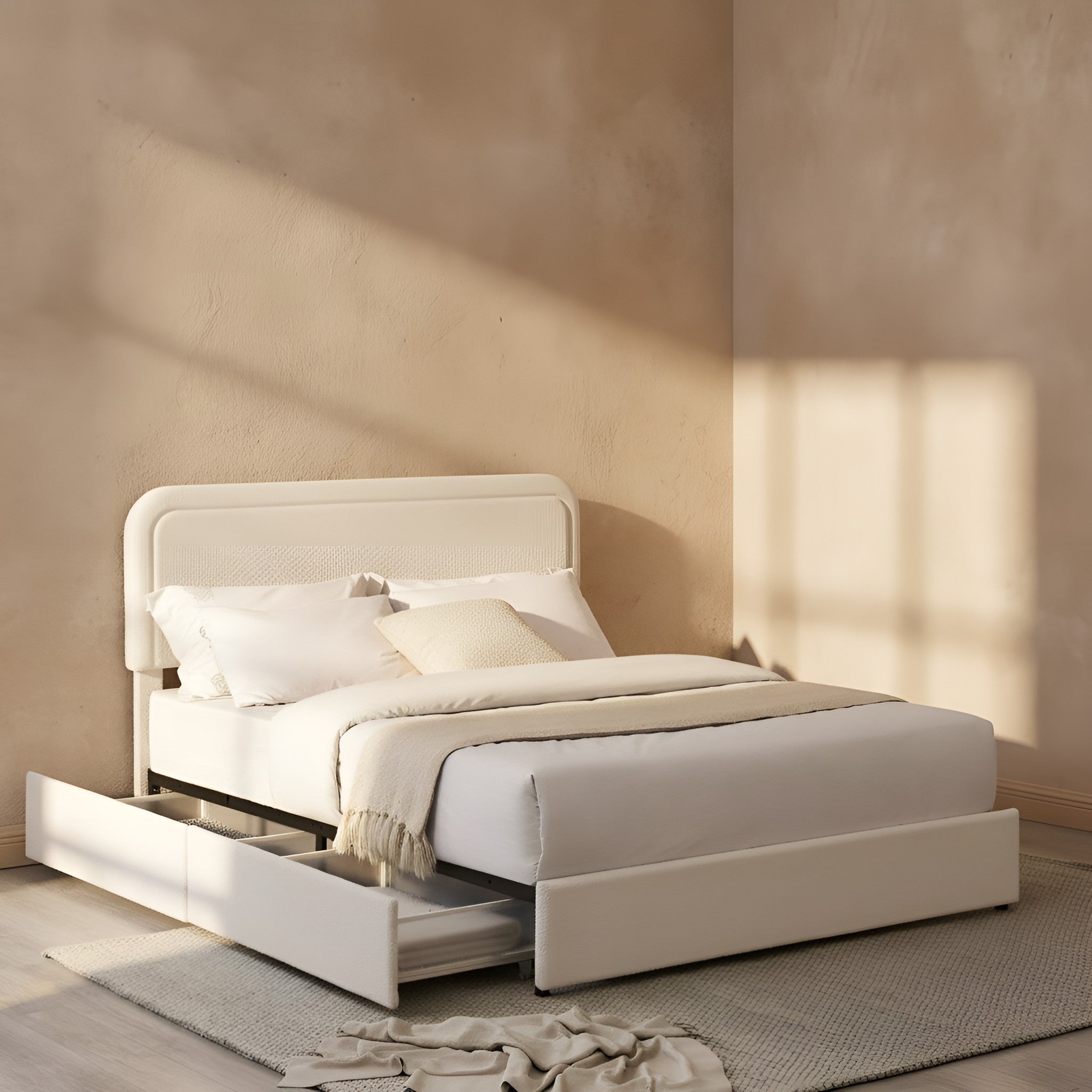 Kirsten Curved Boucle Queen Platform Bed Frame