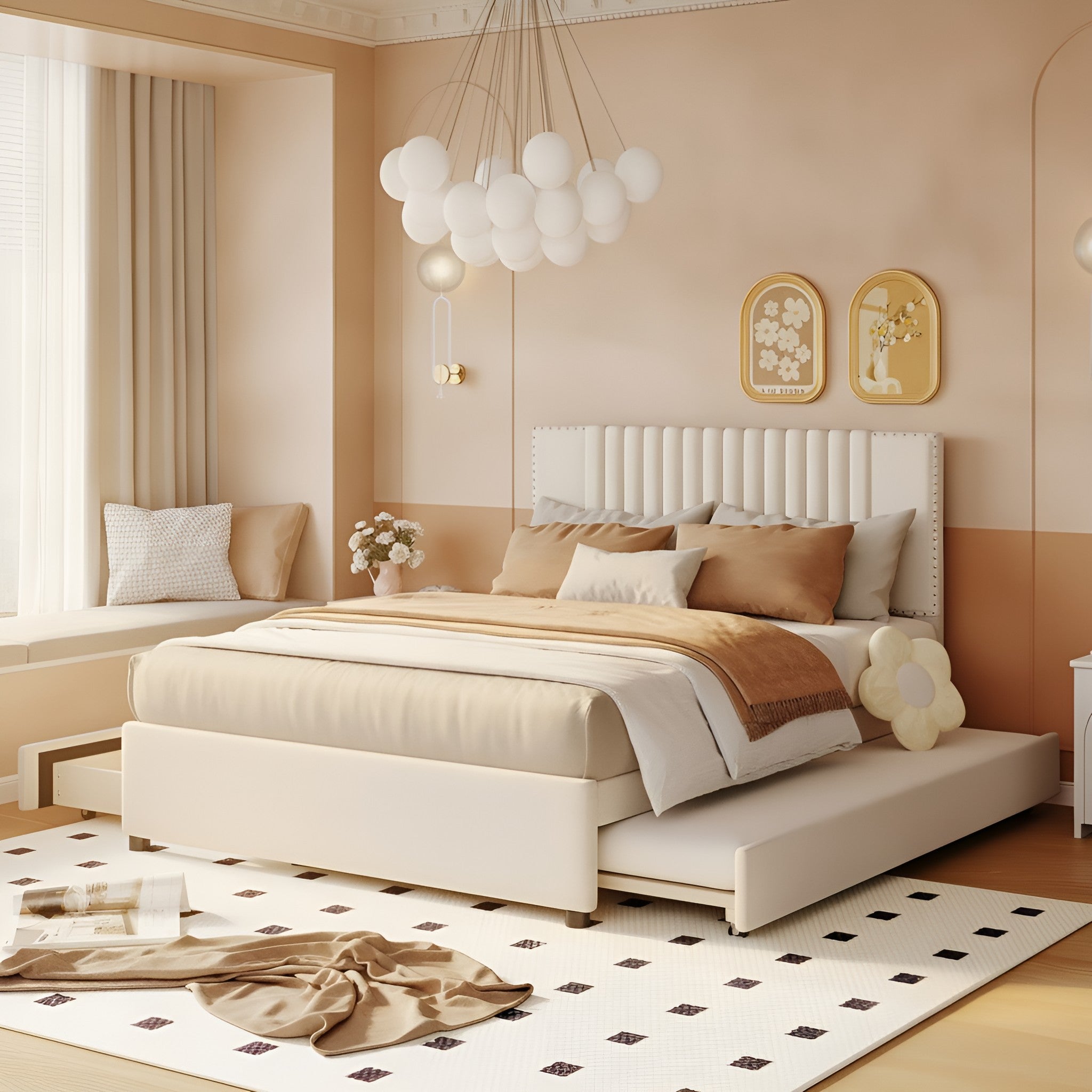 Hanne Linen Full Platform Bed Frame
