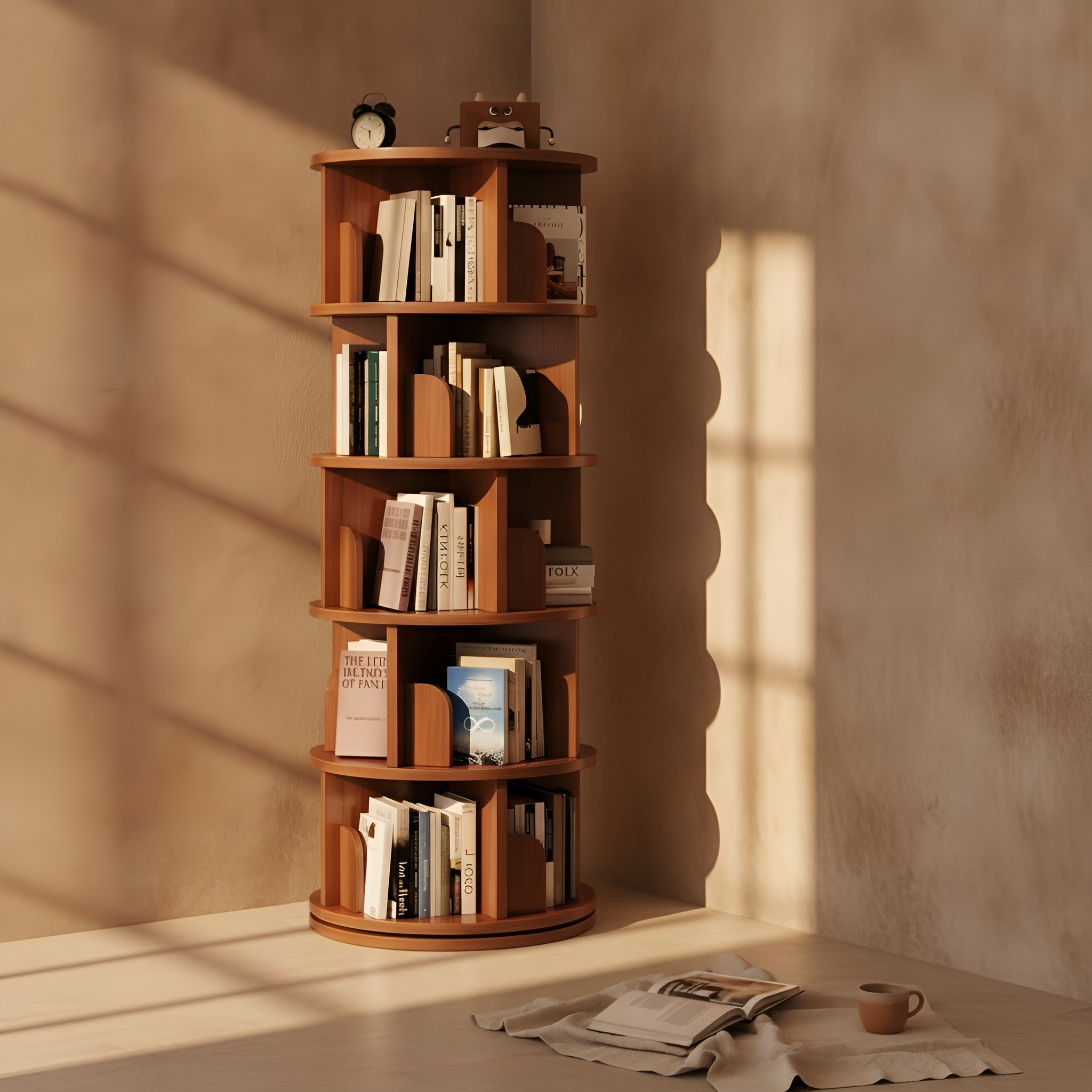 Dagrun Rotating Walnut Bookshelf