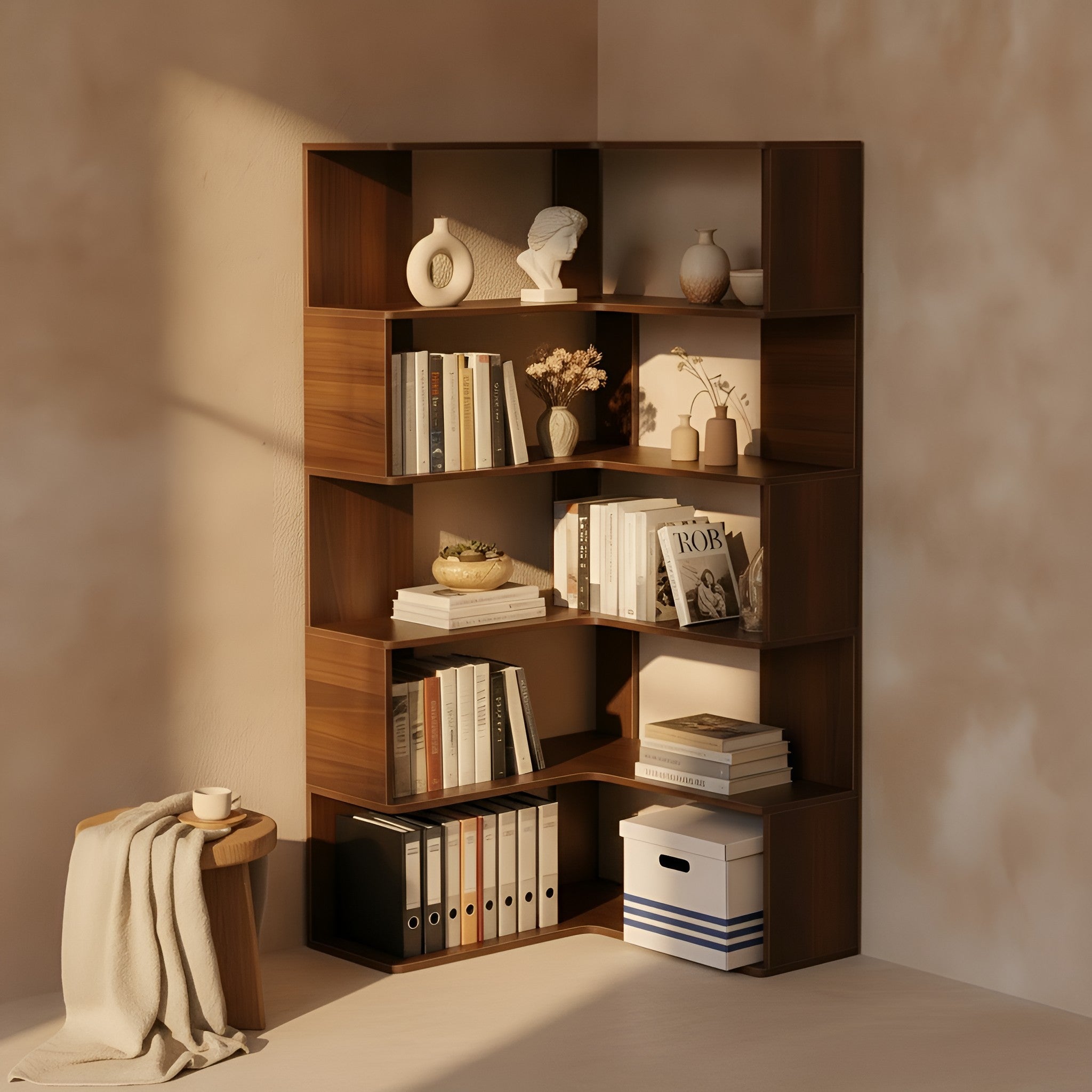 Maja Corner Walnut Bookshelf