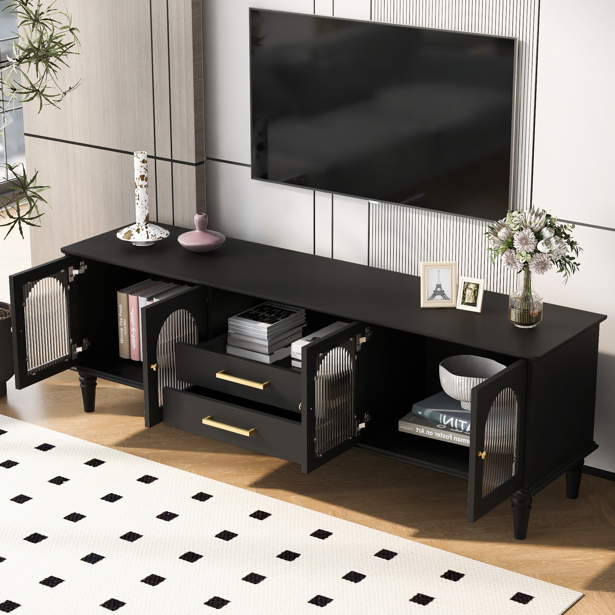 Arvid Fluted Solid Wood TV Stand