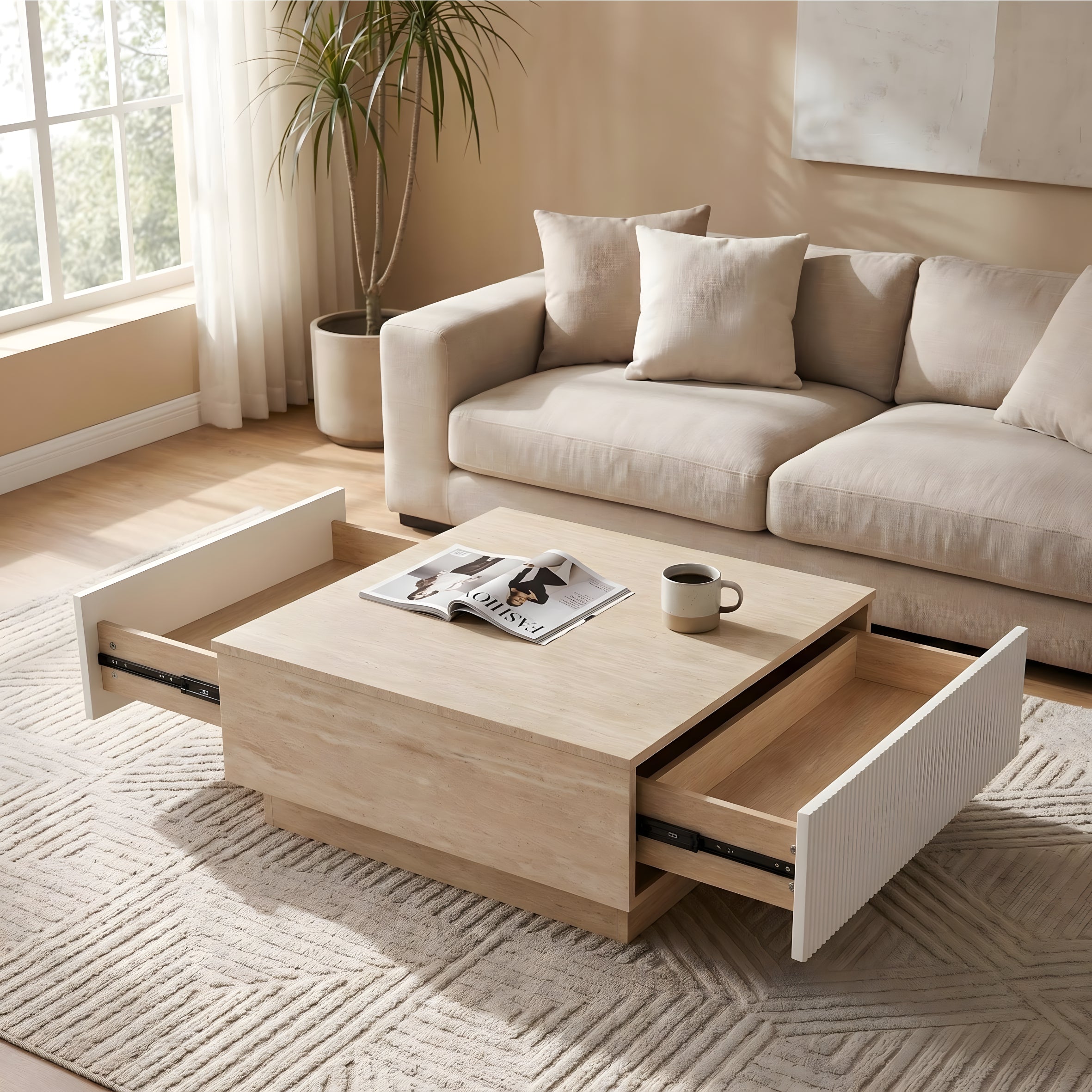 Dahl Storage Travertine Coffee Table