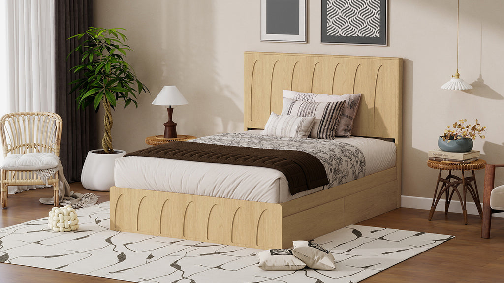 Dita Curved Solid Wood Queen Platform Bed Frame