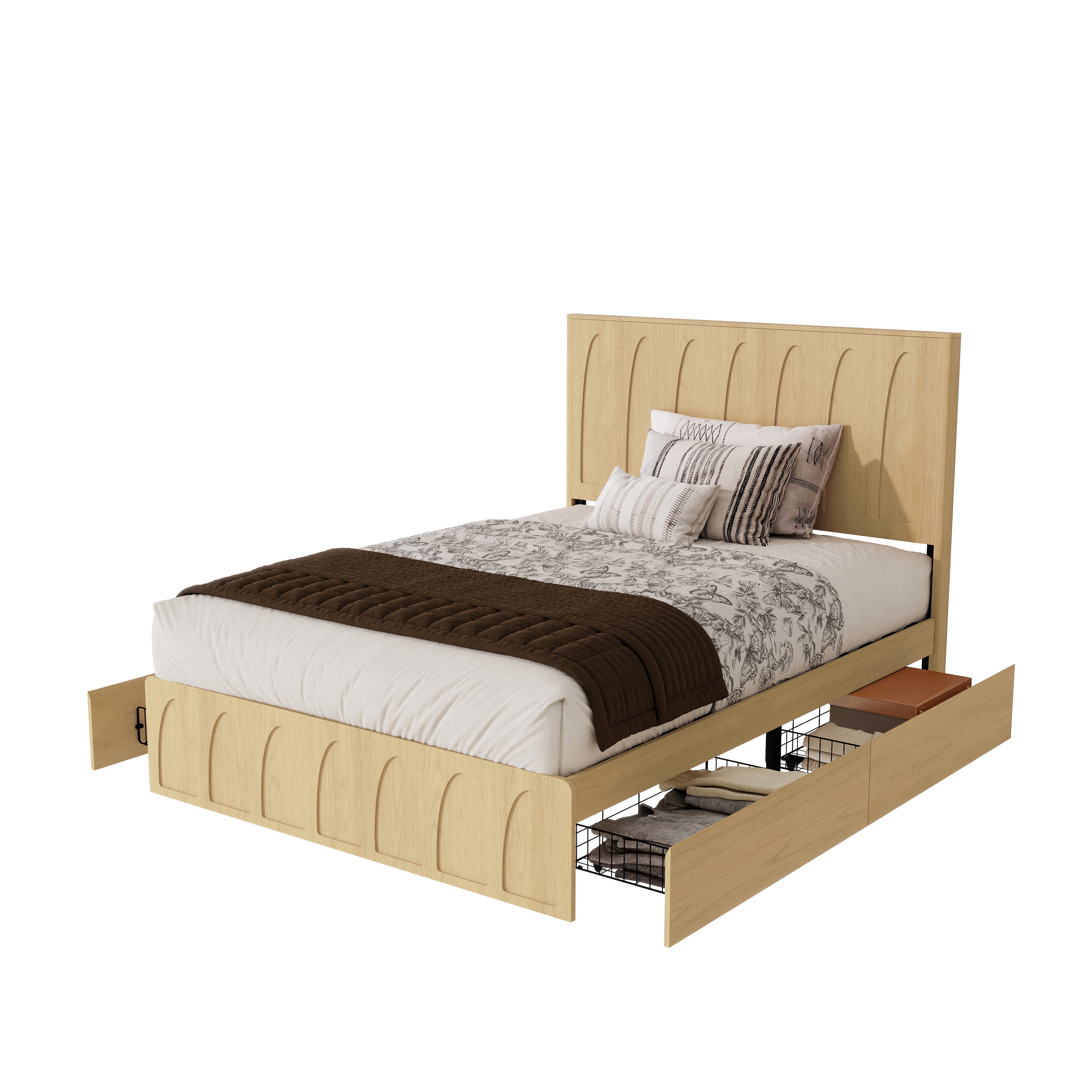 Dita Curved Solid Wood Queen Platform Bed Frame
