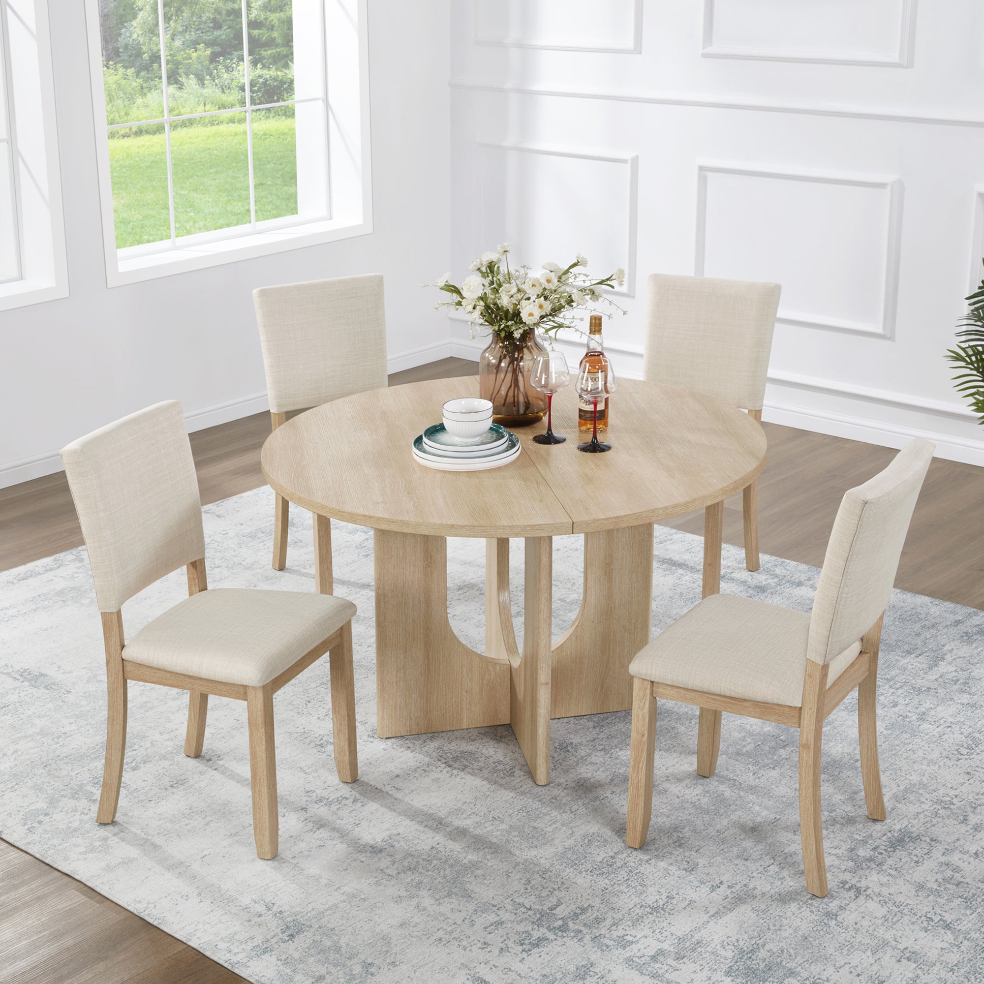 Dorte 5-Piece Round Oak Dining Set