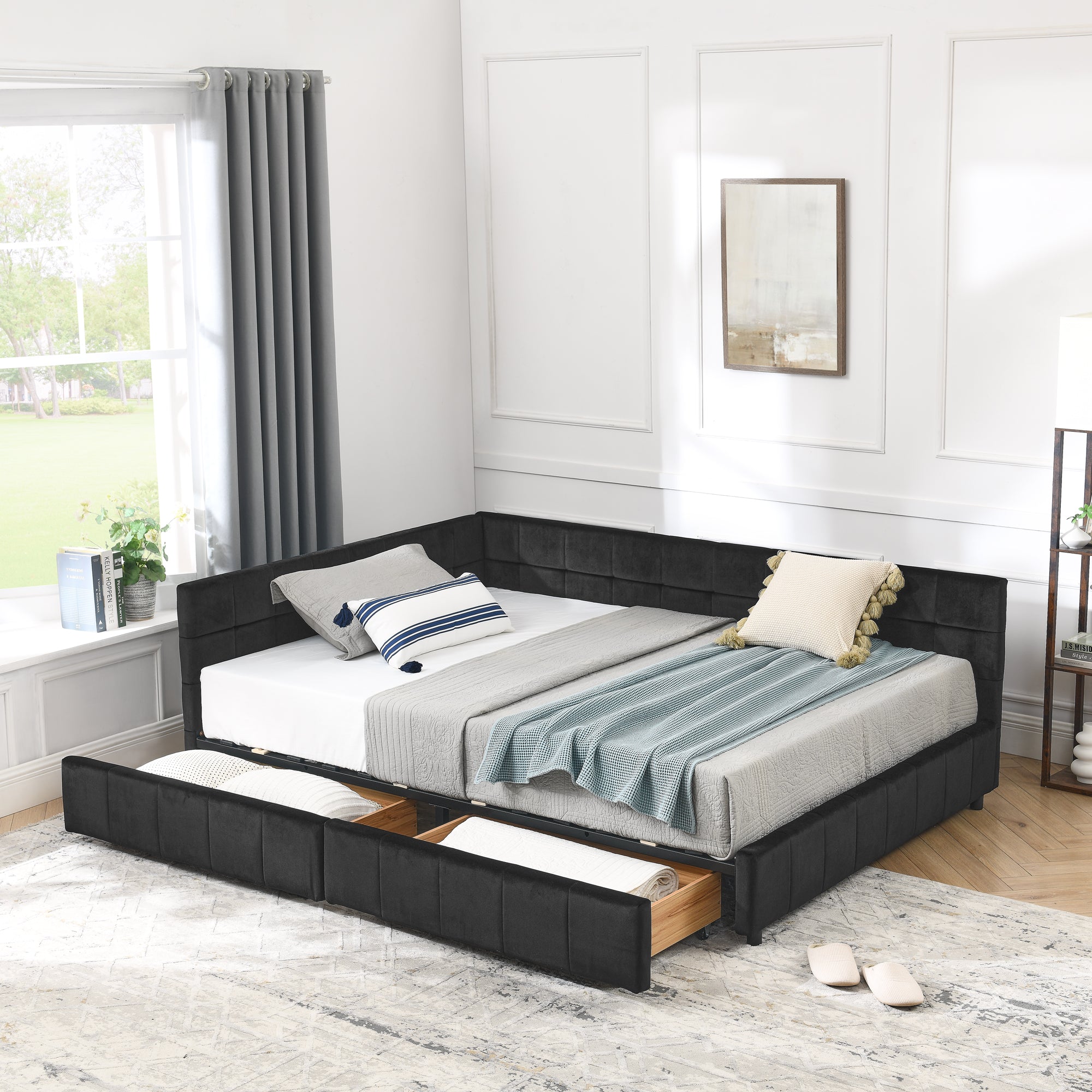 Dita Storage Velvet Full Bed Frame