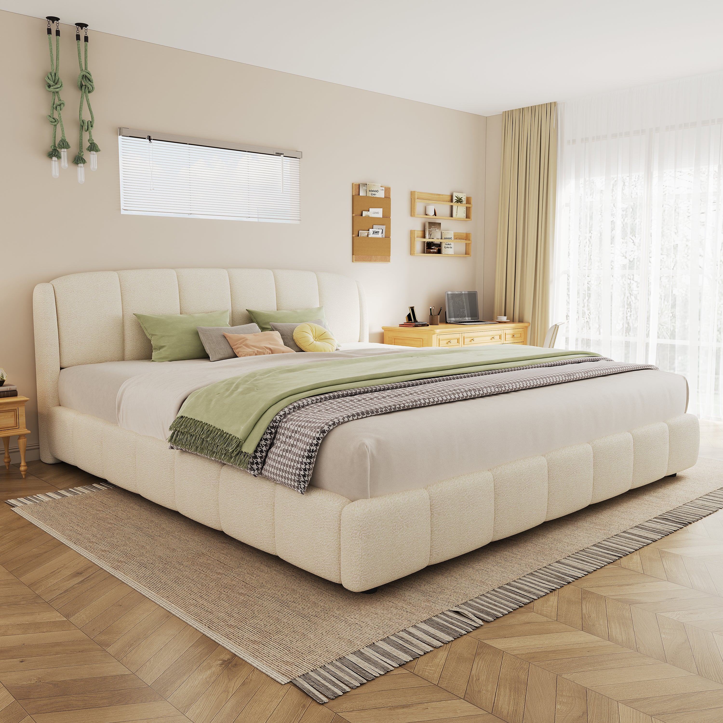 Dagny Boucle King Platform Bed Frame