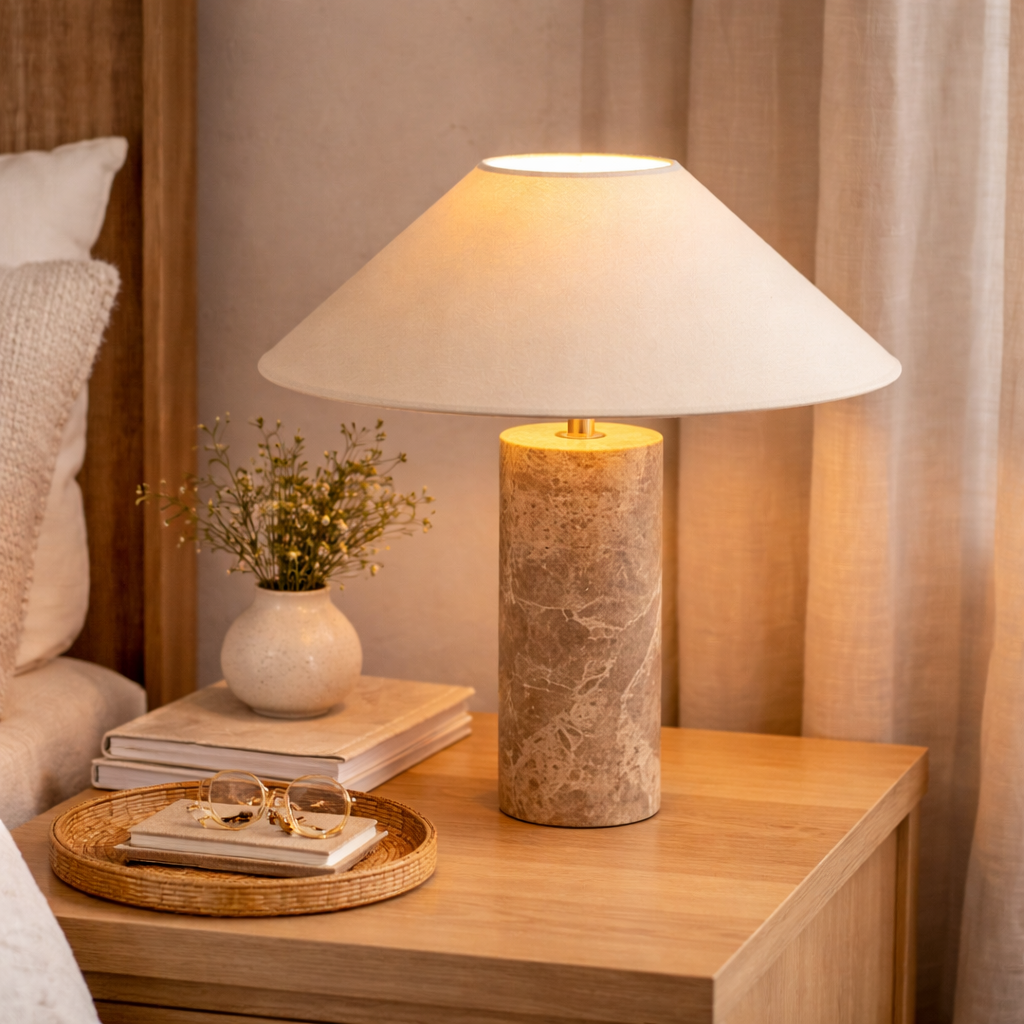 Tafellamp Met Marmeren Cilindervormige Basis