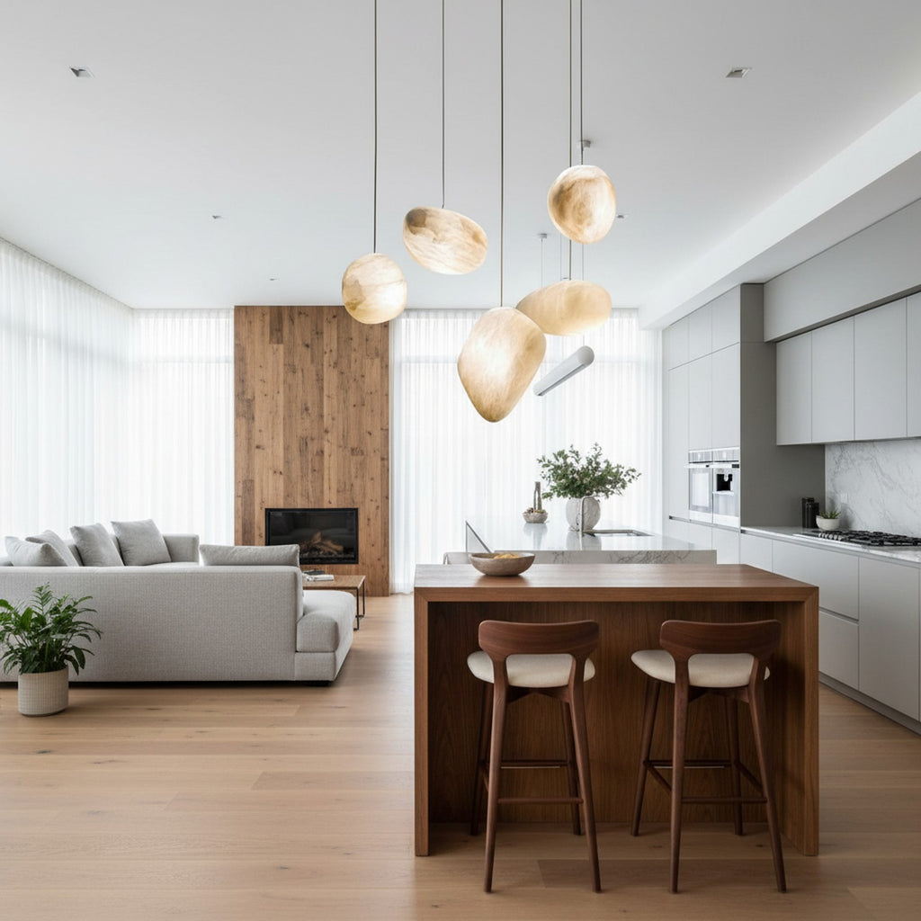 Pebbles Alabaster Pendant Lamp - Kitchen Island Setting