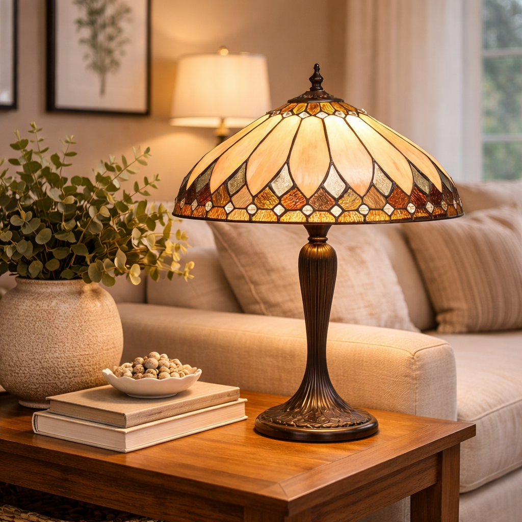 Table Lamp With Stained Glass Shade In Classic Style