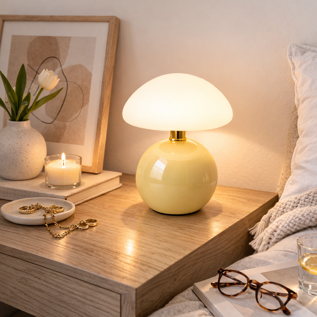 Svampeformet Bordlampe i Kremfarvet Finish