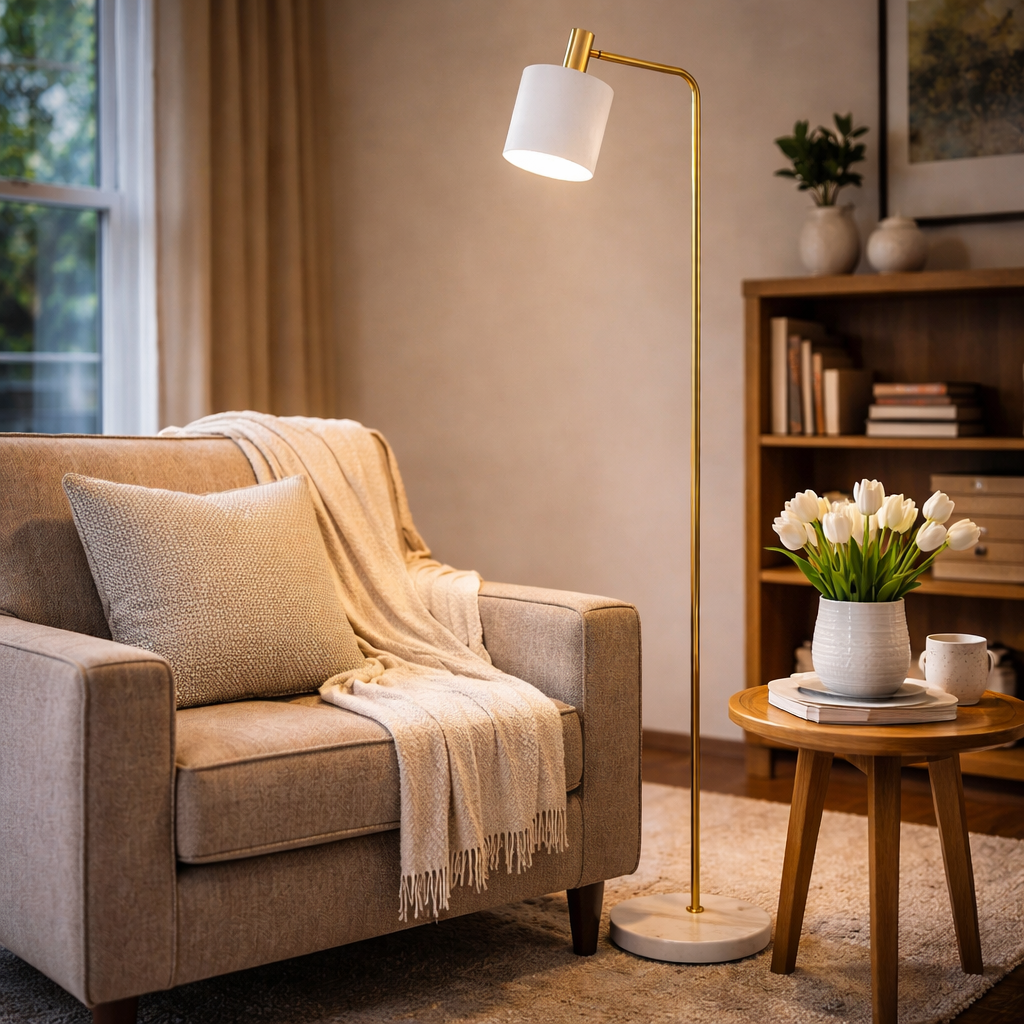 Vloerlamp Met Marmeren Voet En Minimalistische Staander