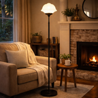 Vloerlamp Met Glazen Kap En Slanke Basis