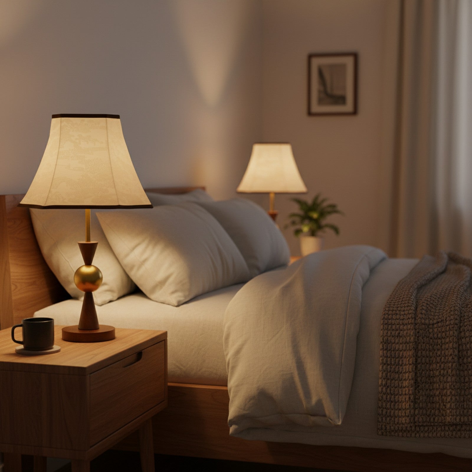 Fangio Table Lamp in modern bedroom on bedside table