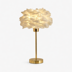 Table lamp with white feathers and golden base 60 cm