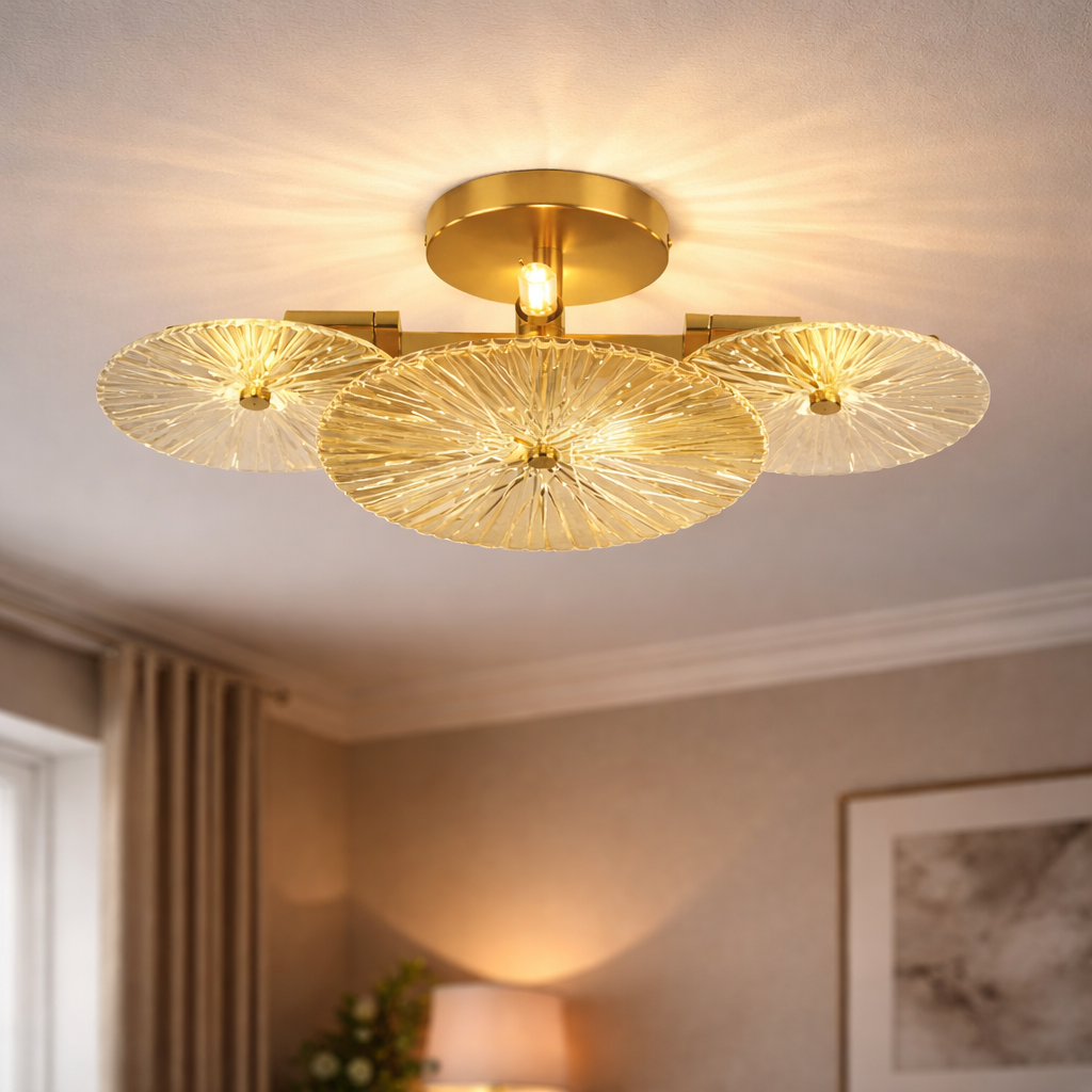 Ceiling Lamp With Wheel Shape And Six Light Points In Bronze Color