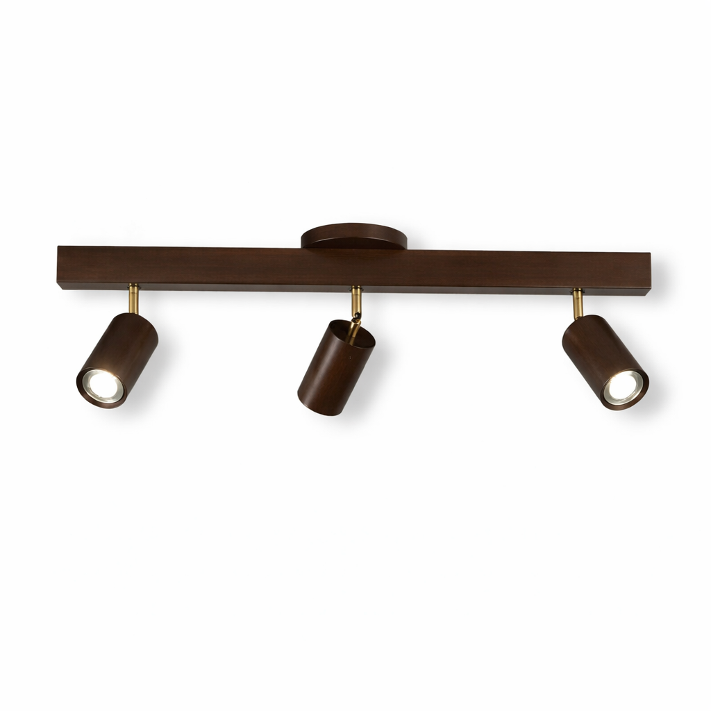 Cylindrical wooden LED spotlight for ceiling mounting