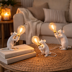 Bordlampe med Museskulptur