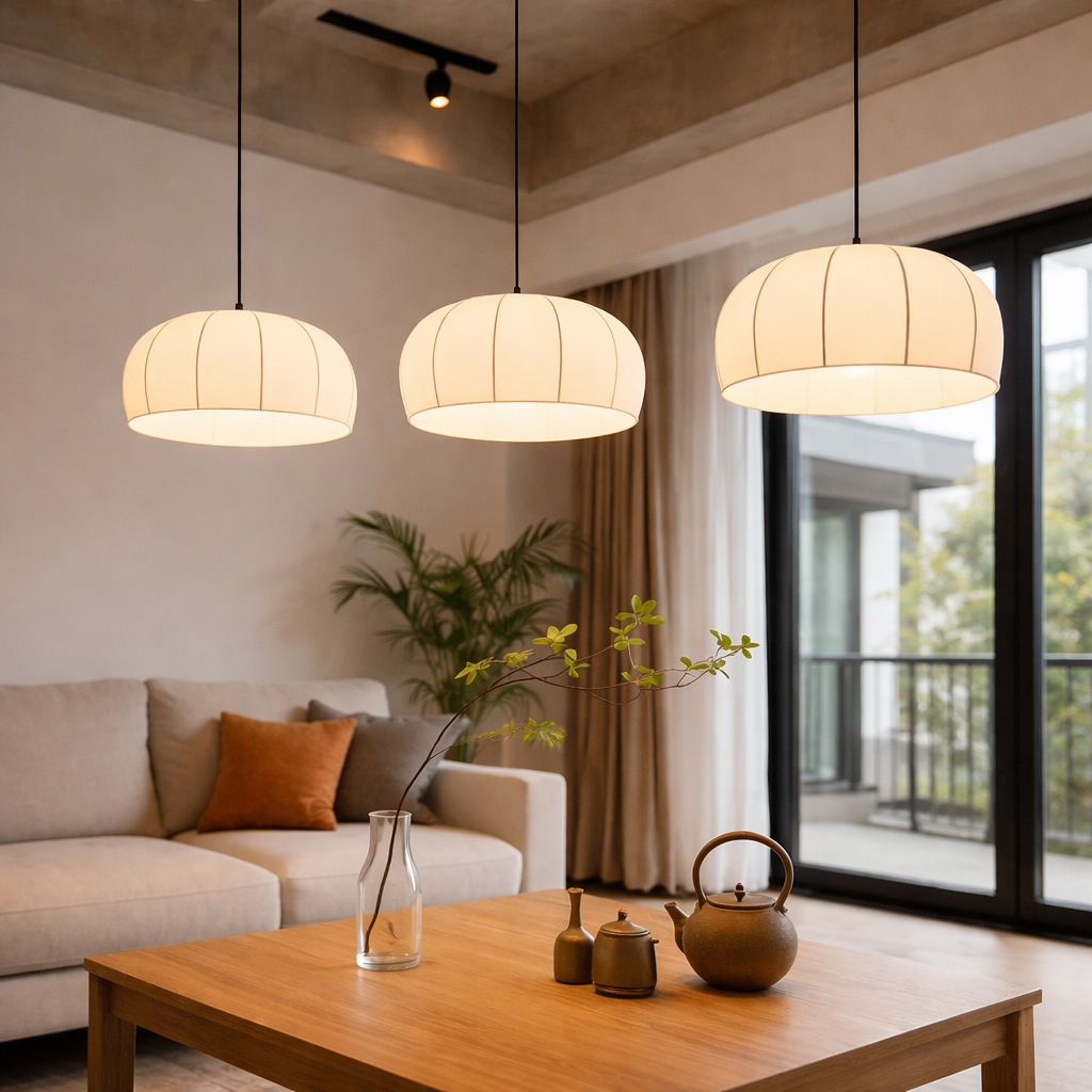 Pendant lamp with silk shade for living room
