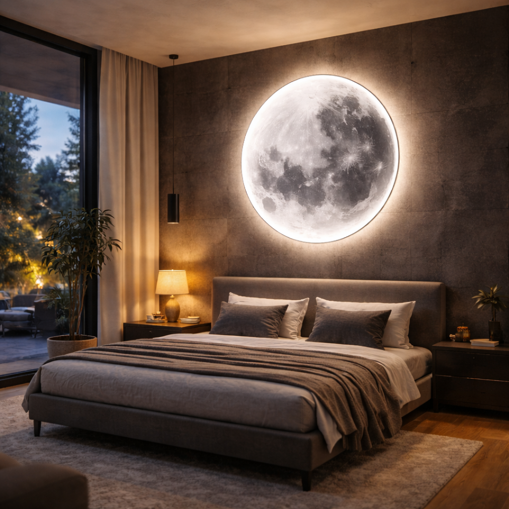 Wandleuchte mit Vollmond-Relief