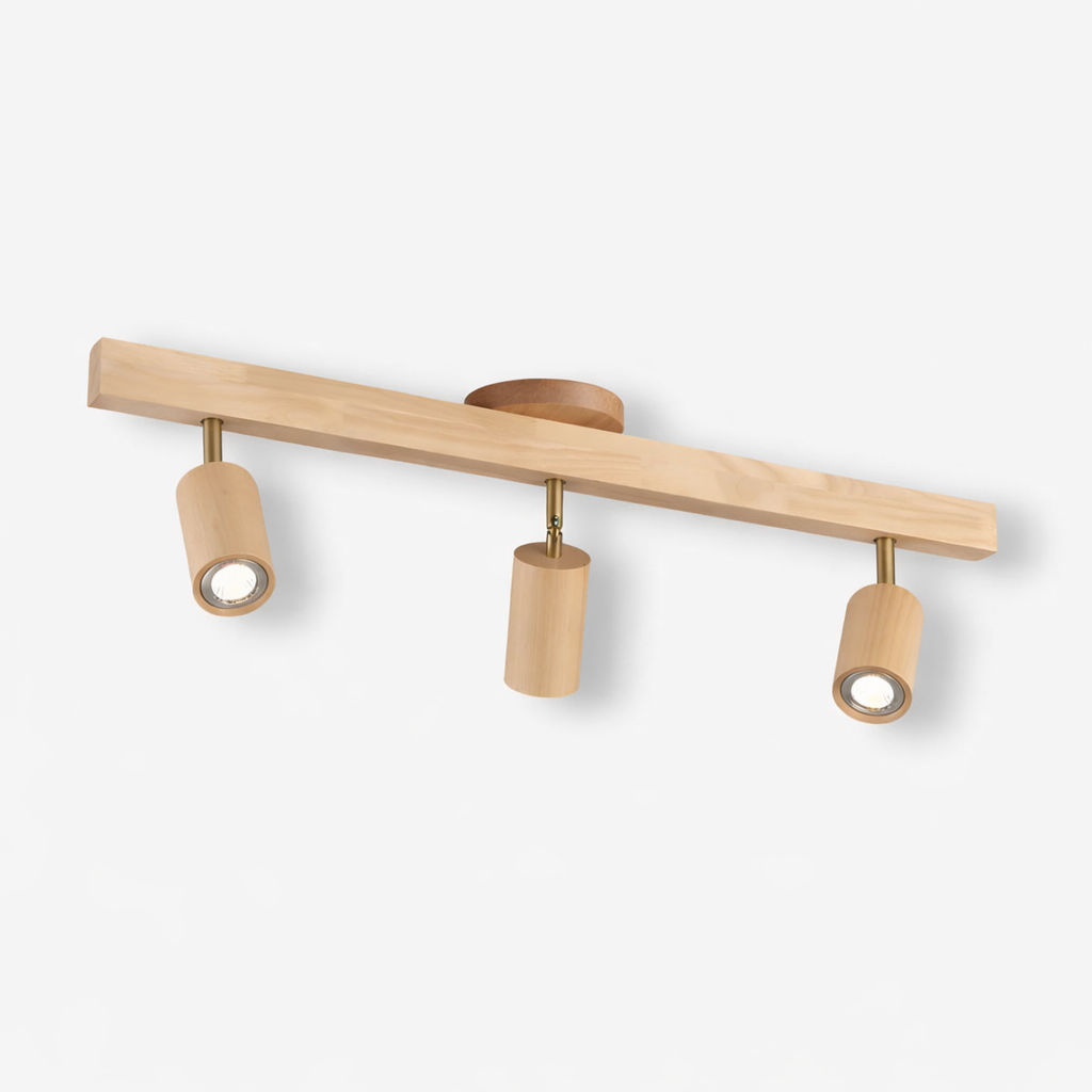 Cylindrical wooden LED spotlight for ceiling mounting