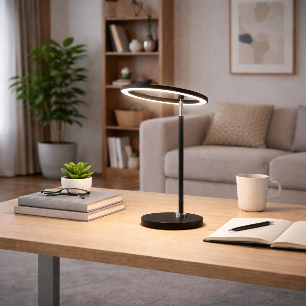 Lampe de table LED noire avec structure lumineuse moderne