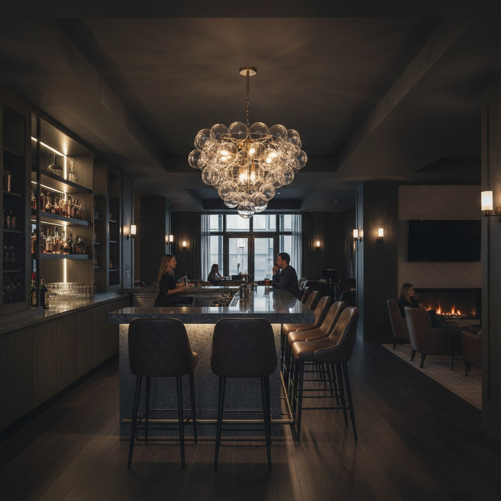 Luxury Cluster Grape Clear Glass Bubble Chandelier - Context