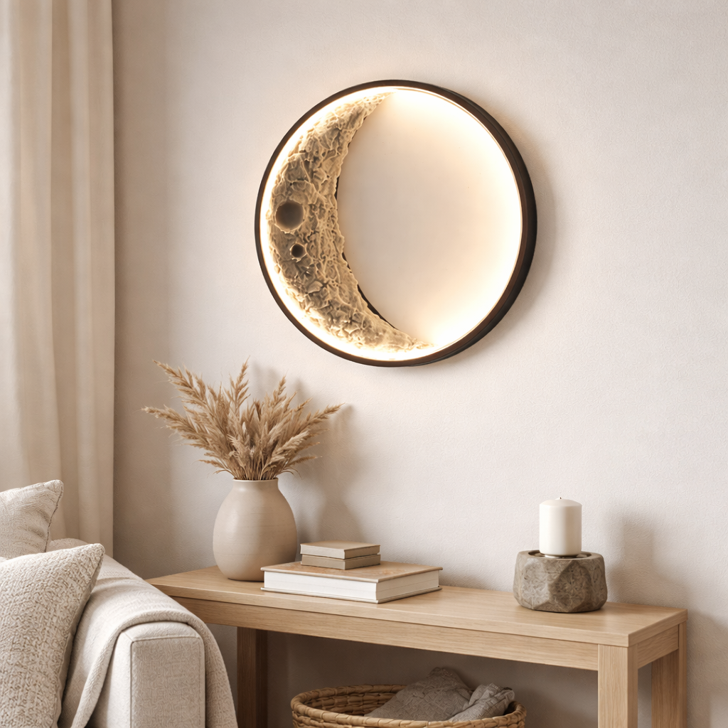Moon-Shaped Wall Lamp with 3D Effect