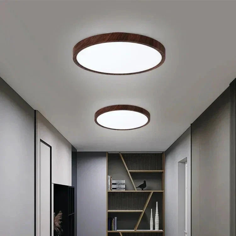 Circulaire Ultradunne Plafondlamp met Houtafwerking