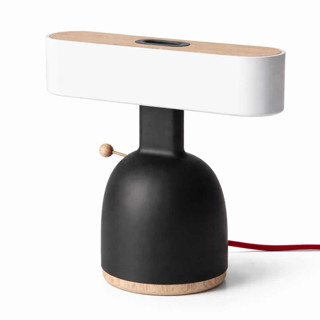 Lampe de table avec disque lumineux flottant et design minimaliste