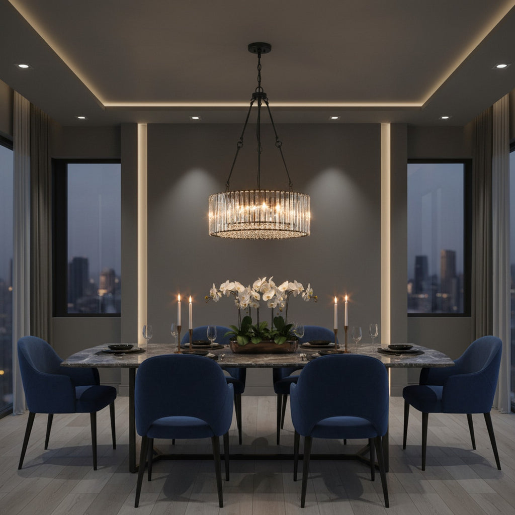 Black Crystal Chandelier with Adjustable Chain - Lifestyle Setting