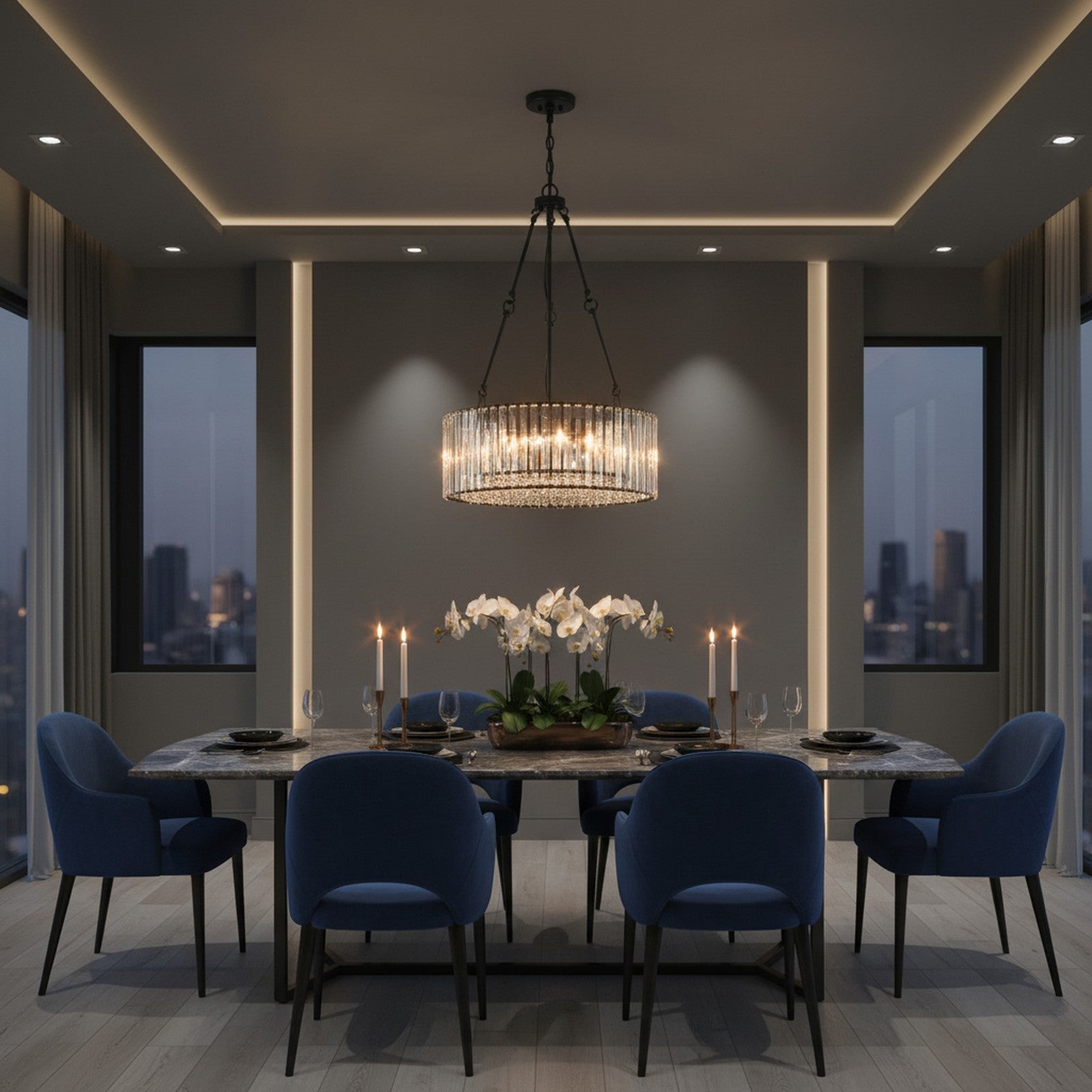 Black Crystal Chandelier with Adjustable Chain - Lifestyle Setting