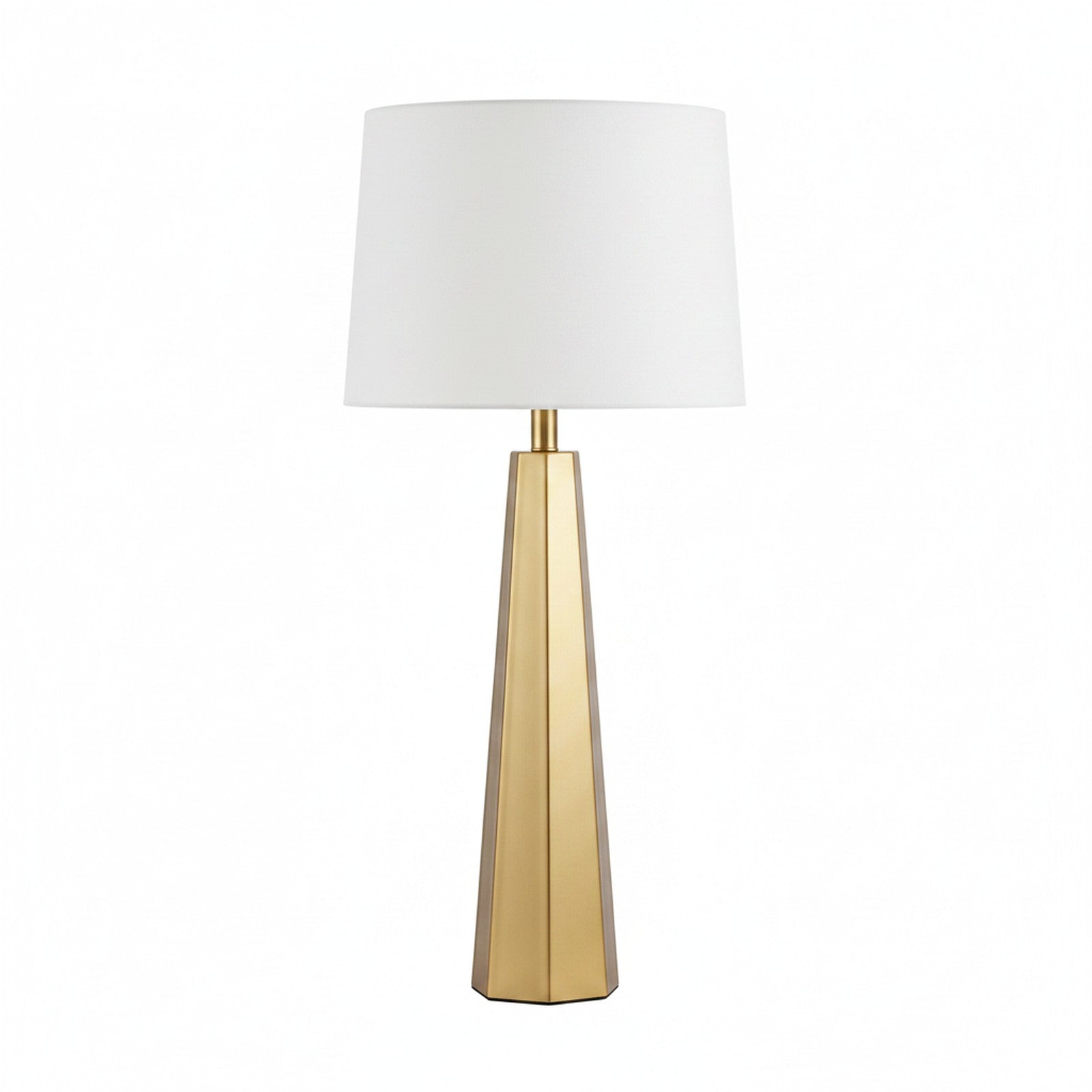 Anechdoche Table Lamp - angular gold geometric base with white shade on white background