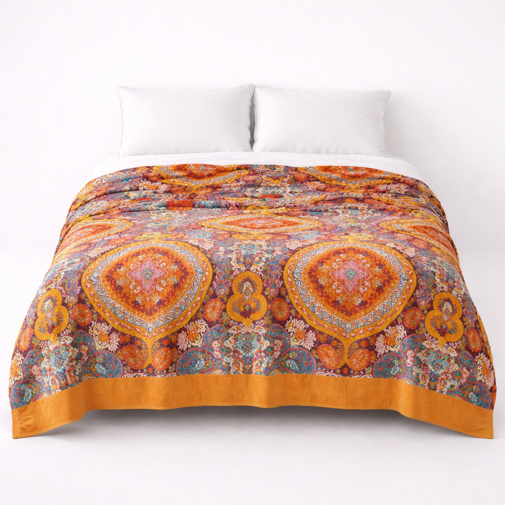 Vendbar quilt med solopgangsmønster