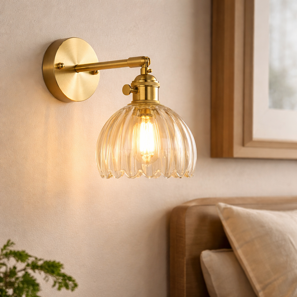 Vintage Wall Lamp with Tulip-Shaped Glass Shade