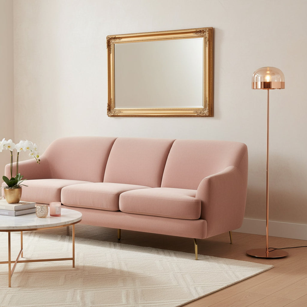 Iron and Champagne Glass Floor Lamp Rose Gold - Living Room Lifestyle