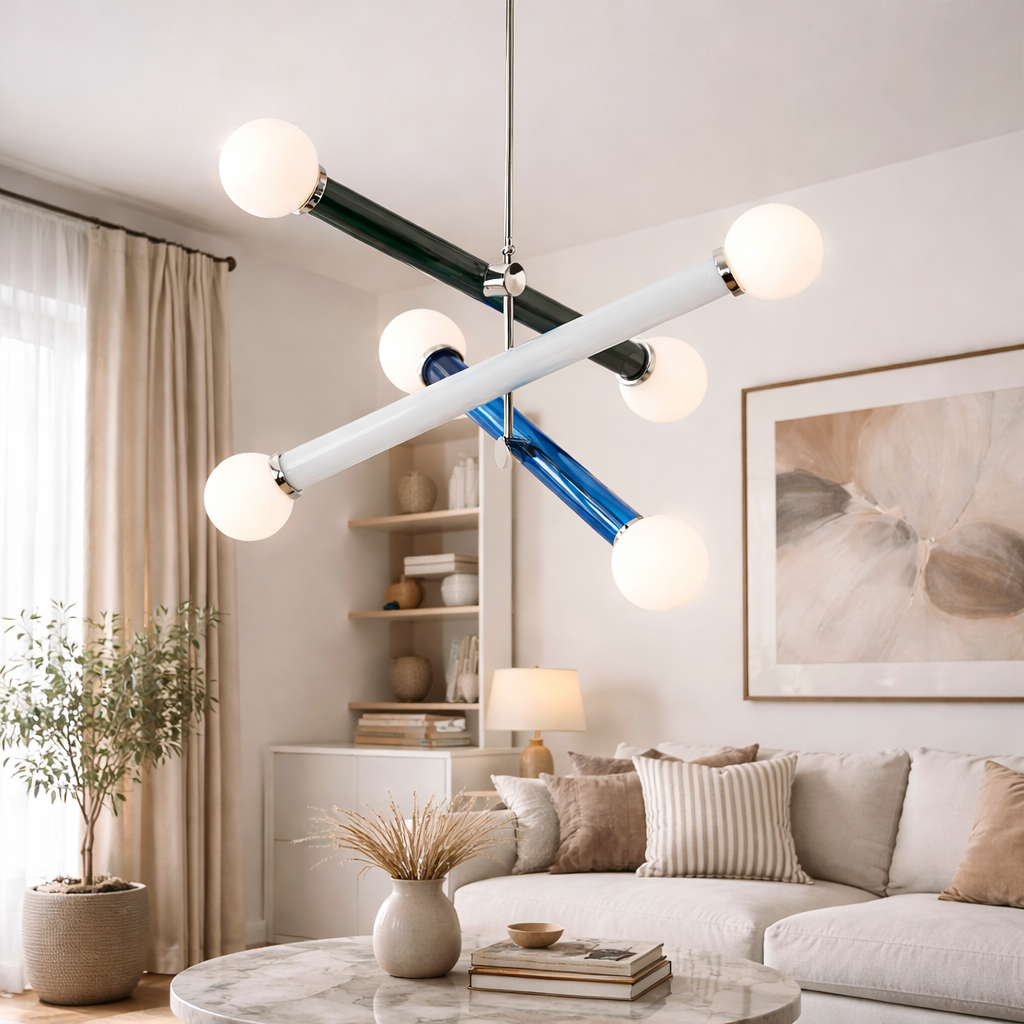 Kleurrijke Hanglamp Met Art Deco Geïnspireerde Vorm