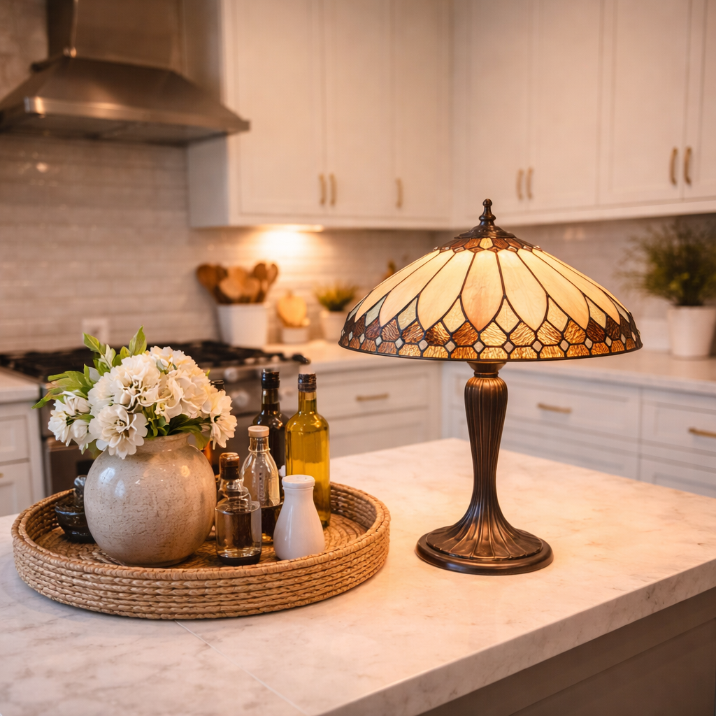 Table Lamp With Stained Glass Shade In Classic Style