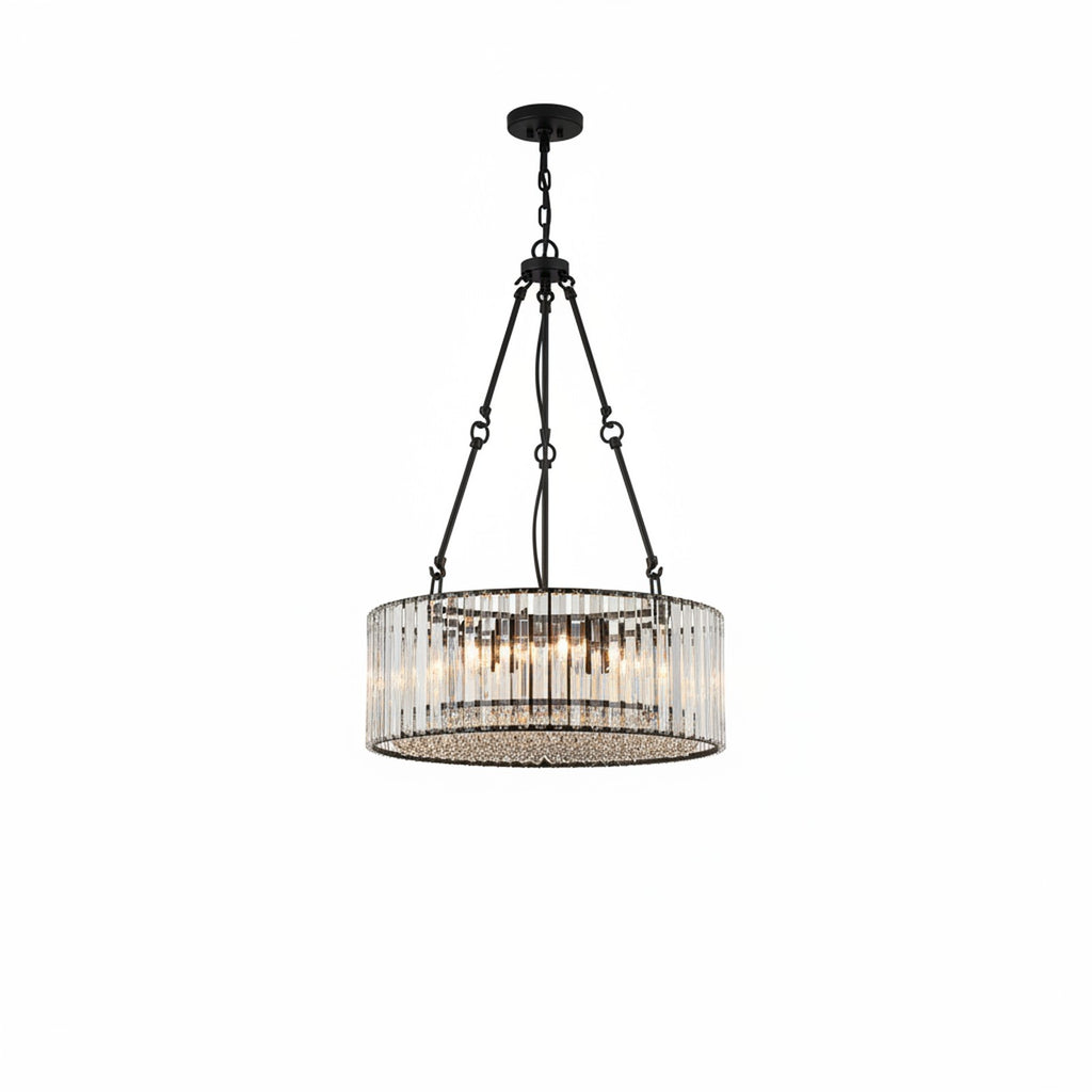 Black Crystal Chandelier with Adjustable Chain - Front View