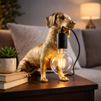 Gouden Teckel Tafellamp Met Decoratieve Lampenkap