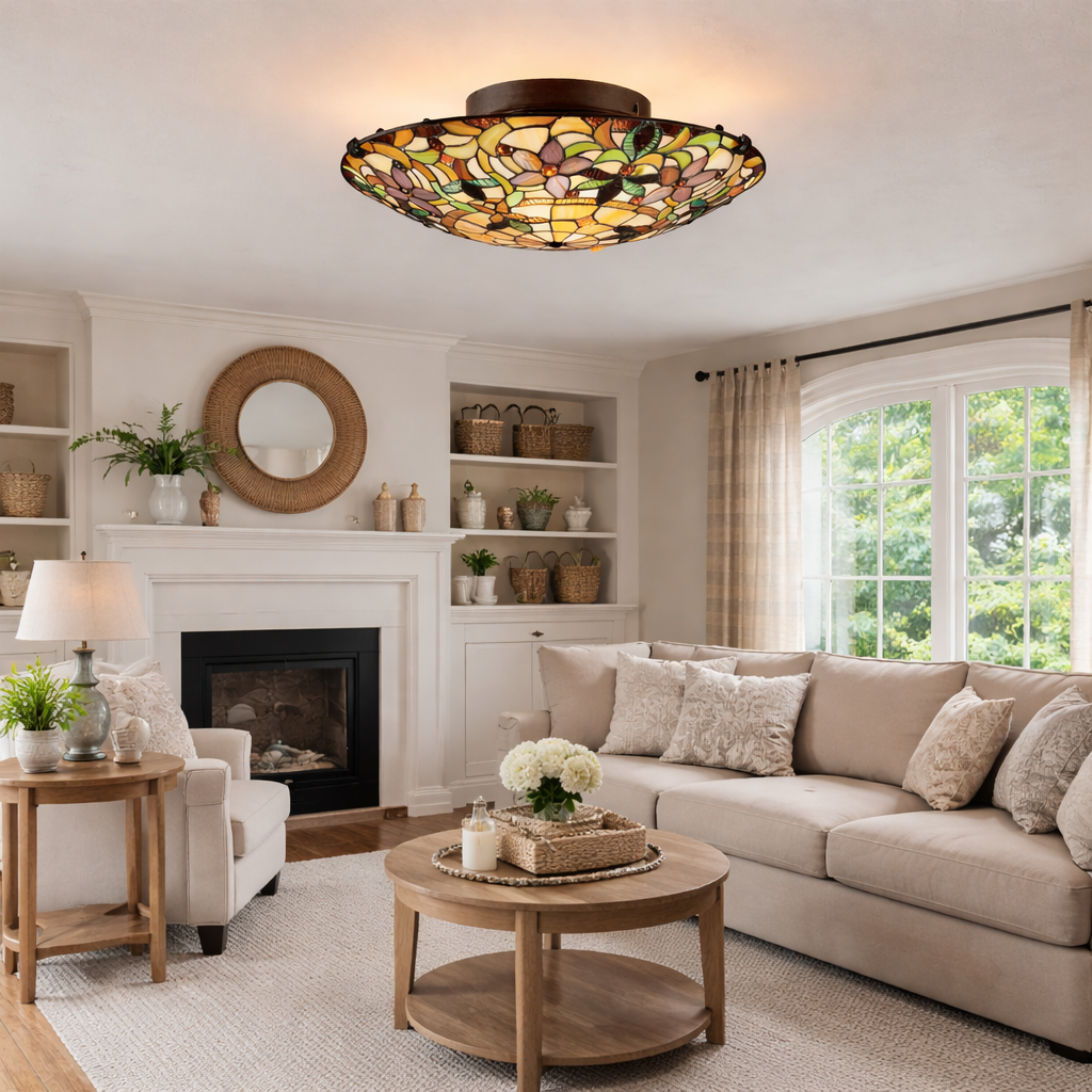 Ceiling Lamp With Stained Glass Pattern In Classic Style