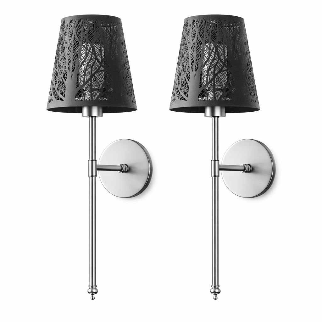 Sæt med 2 ledningsfri væglys med metalfinish