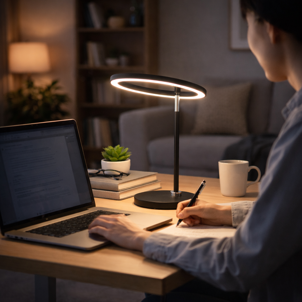 Lampe de table LED noire avec structure lumineuse moderne