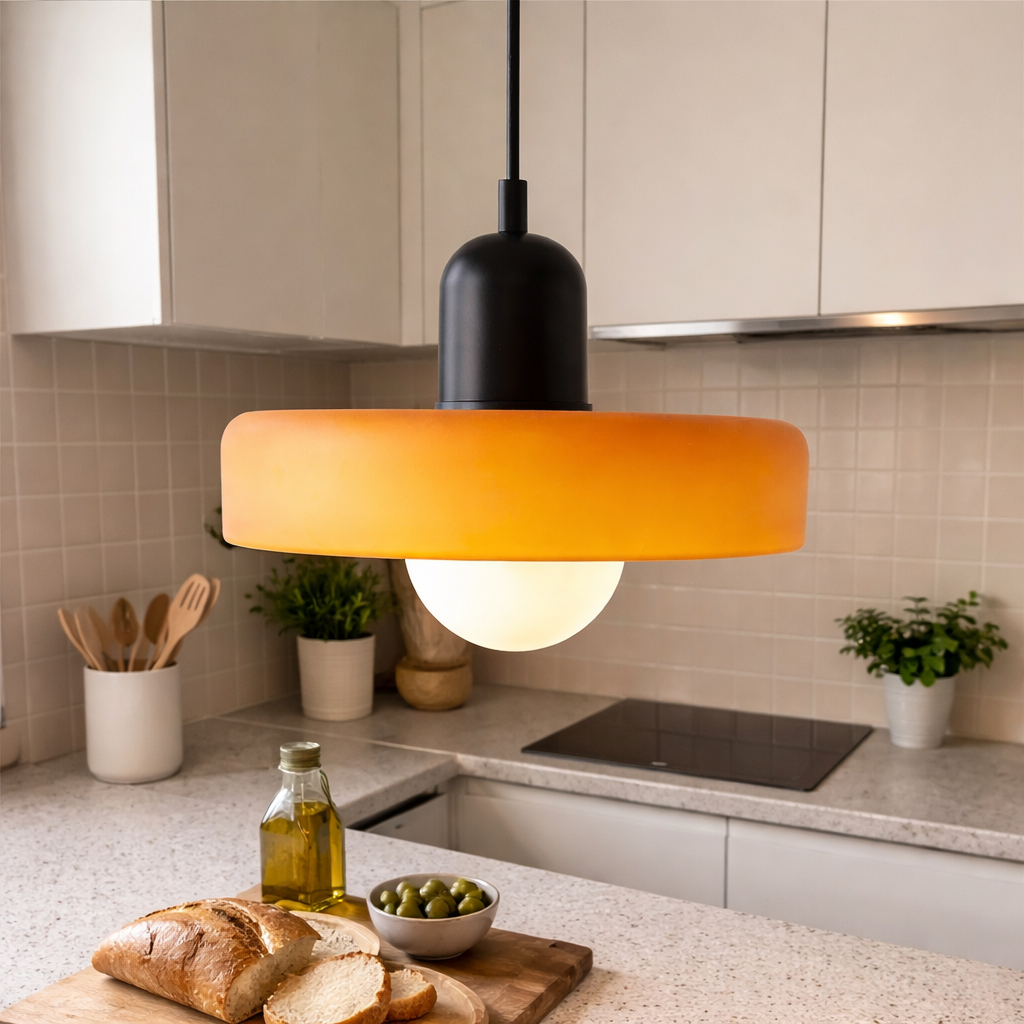 Mid-Century-Pendelleuchte mit Glasschirm