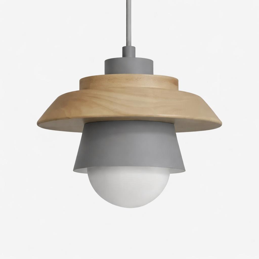 LED pendant lamp with wooden and metal accents