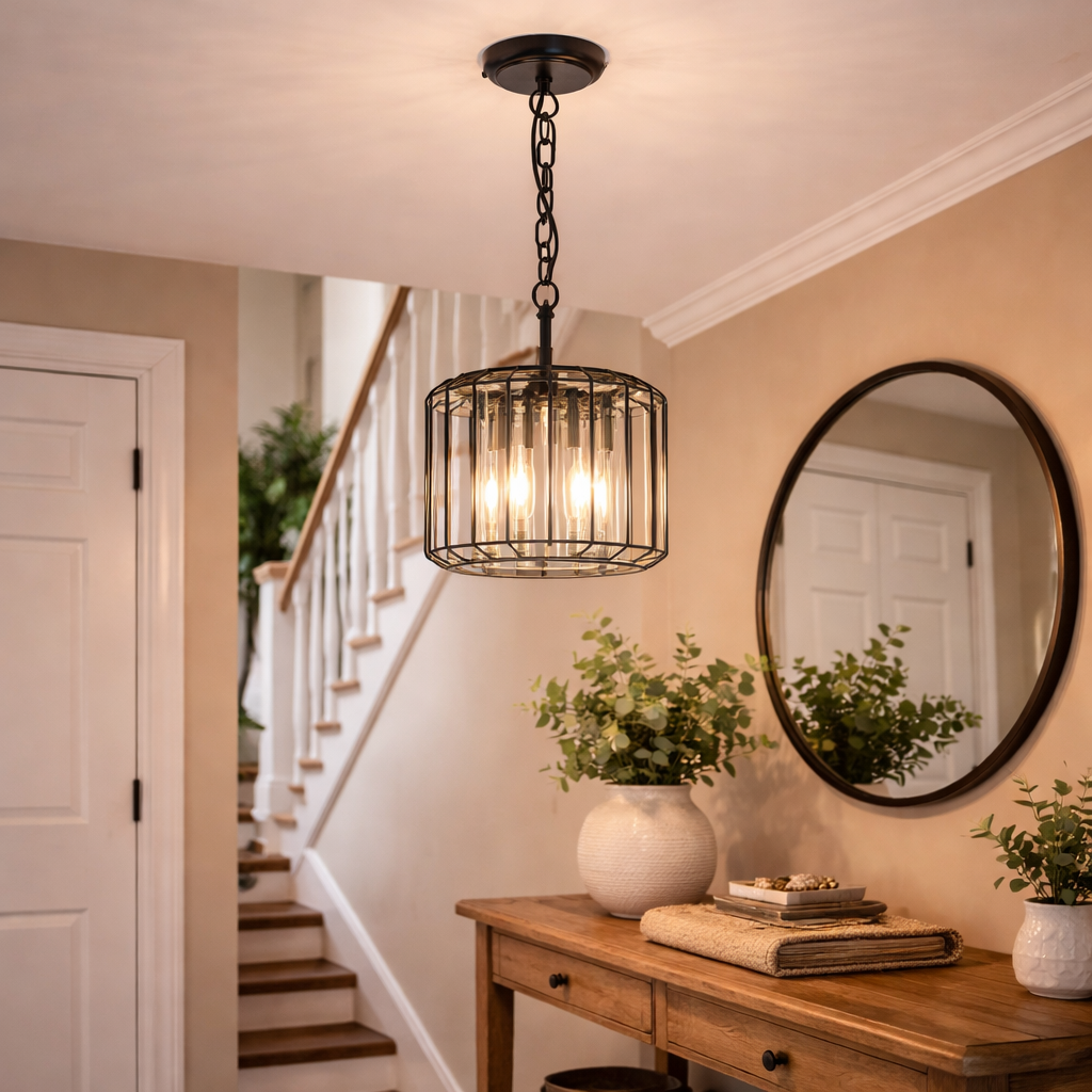 Black Pendant Lamp With Crystal Details And Single Light Point