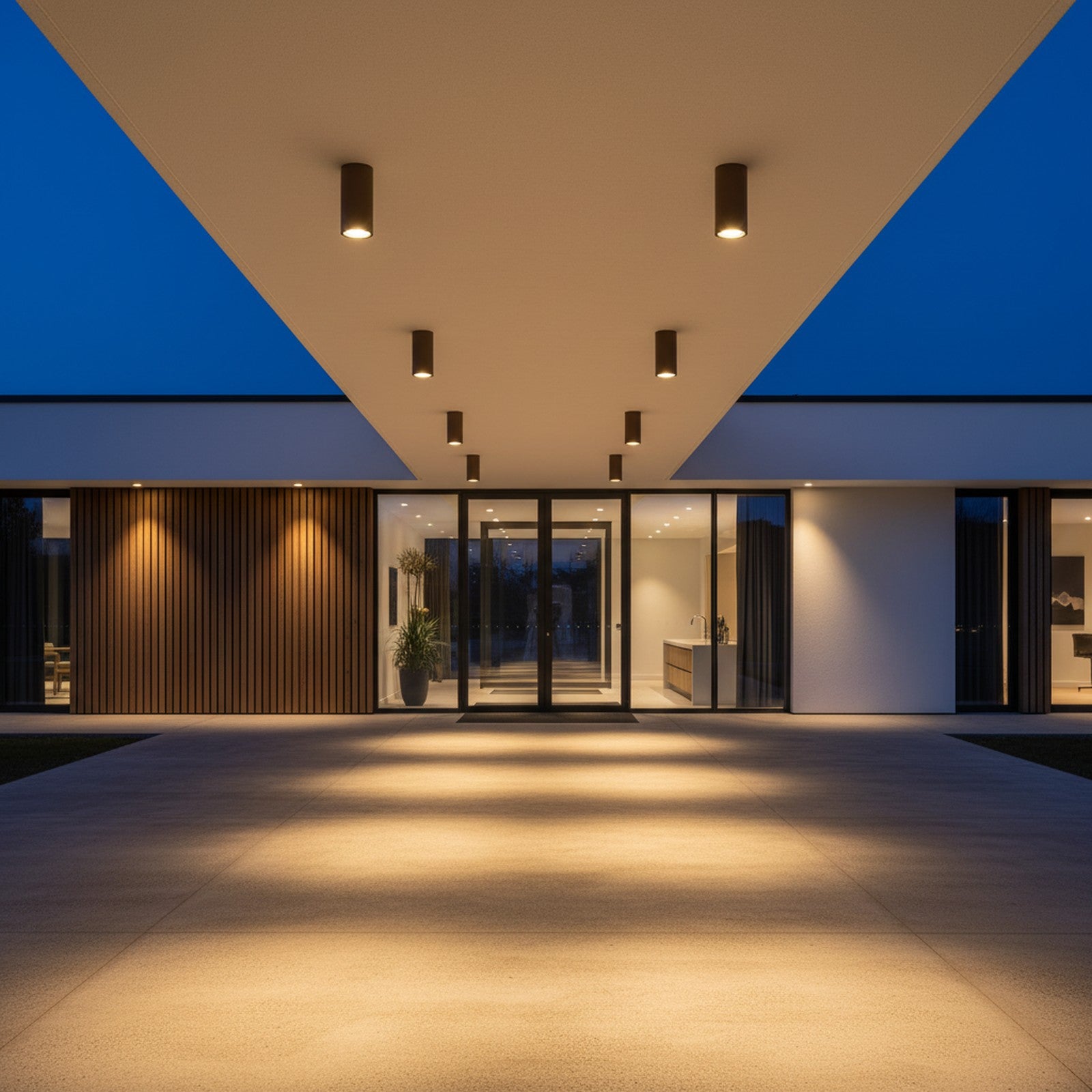 Max Big 83 Outdoor Ceiling Lights along building entrance